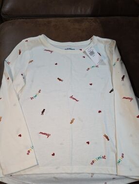 Old Navy Cream Long-Sleeve Tee with Multicolor Accents